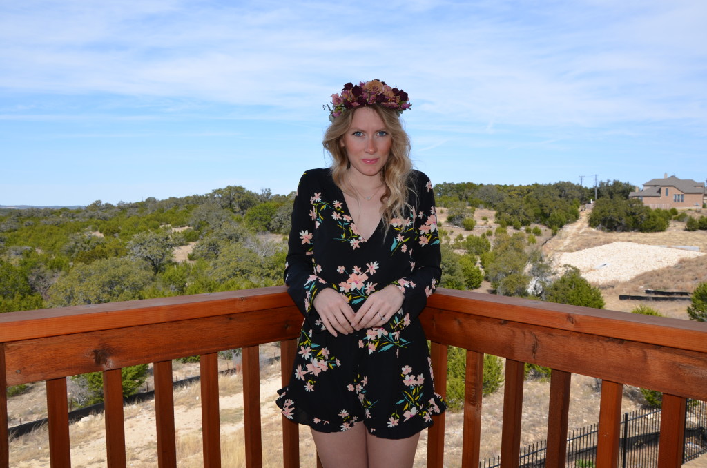 Hi Lovely DIY floral crown UO romper styled