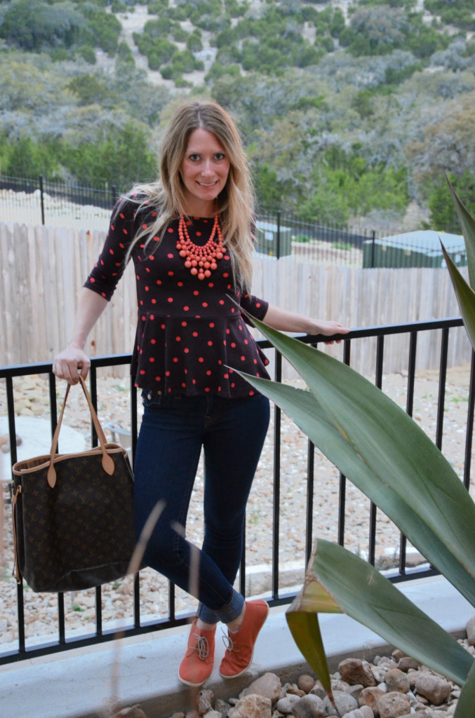 Coral Polka Dots and Peplum Styled by Hi Lovely!